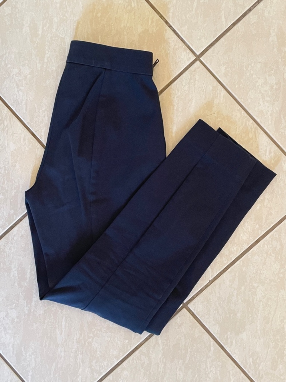Everlane The Bi-Stretch Work Pant Navy Blue Side Zip Slim Ankle Trousers Size 00